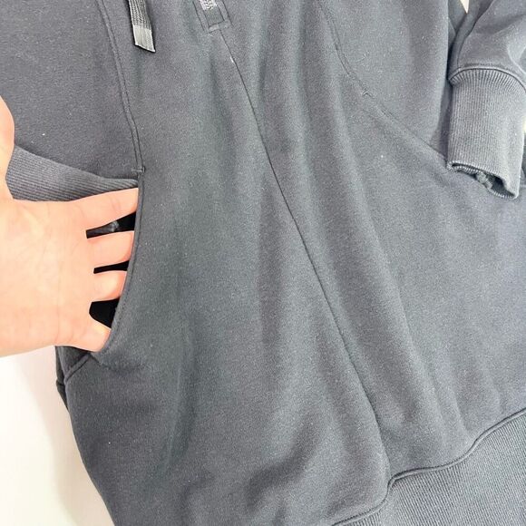 Athleta Cozy Karma Sweatshirt Dress Womens XS Black 1/4 Zip Mock Neck Drawstring - Picture 2 of 12